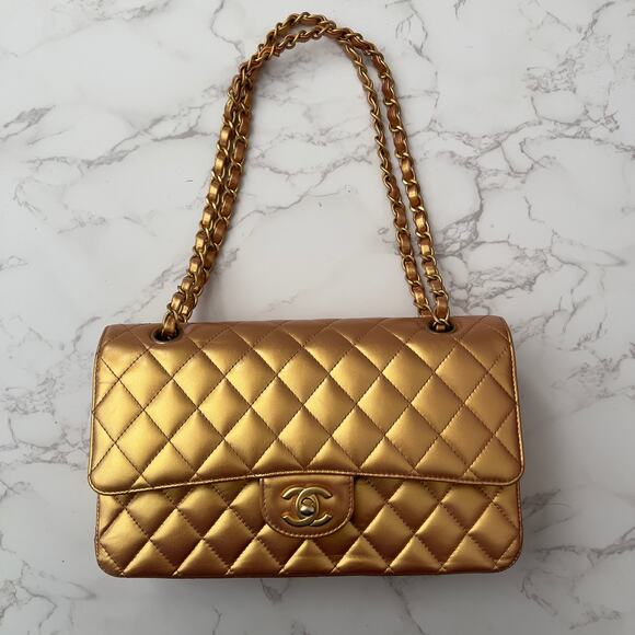 Chanel Metallic Lambskin Quilted Medium Double Flap Golden - Picture 2 of 12